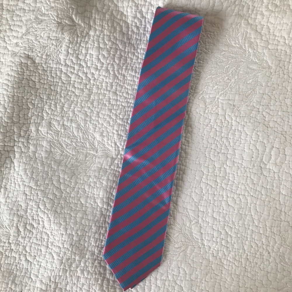 Pink and blue silk striped tie